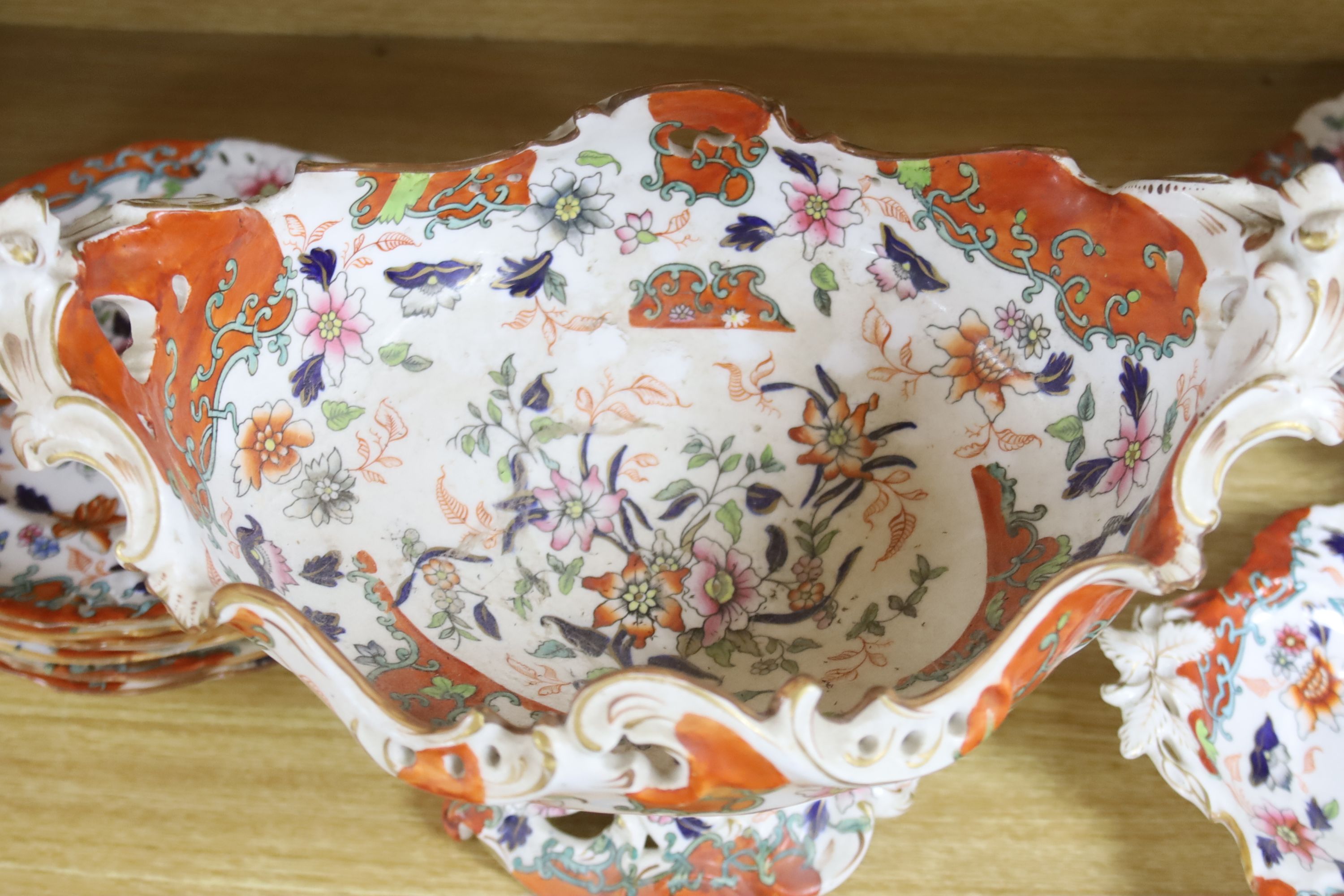 A 19th century English porcelain Imari pattern part dessert service